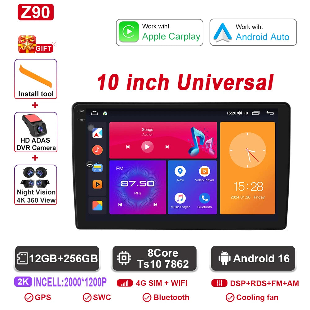 Android CarPlay Car Radio Android Auto GPS multimedia player Universal 9''10 inch Car Stereo 4G WiFi Player QLED Screen No 2 din