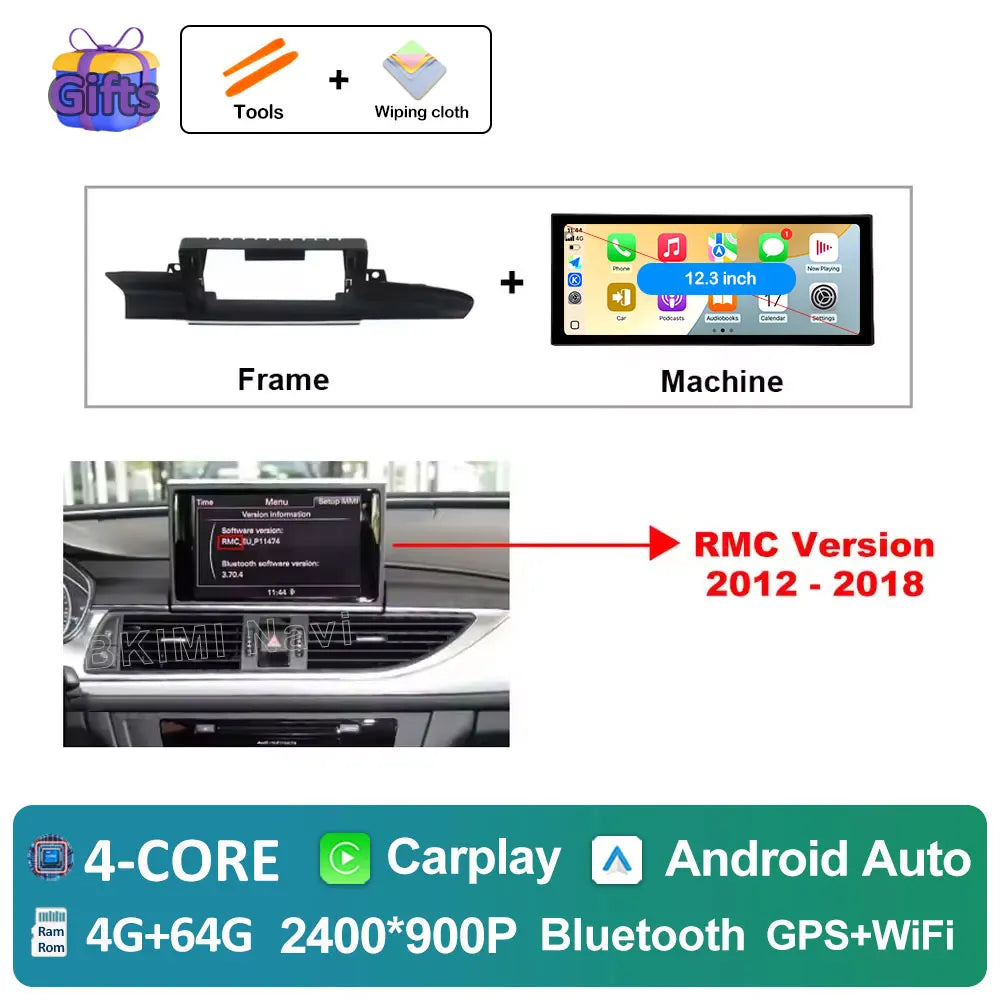 12.3" Android Screen for Audi A6 C7 & A7 (2012–2018) — Wireless CarPlay, Android Auto, QLED, GPS, WiFi