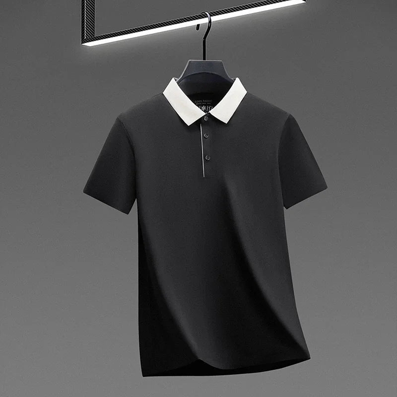 Men's Comfort-Fit Polo Shirt - Quick-Dry Contrast Collar, All Seasons