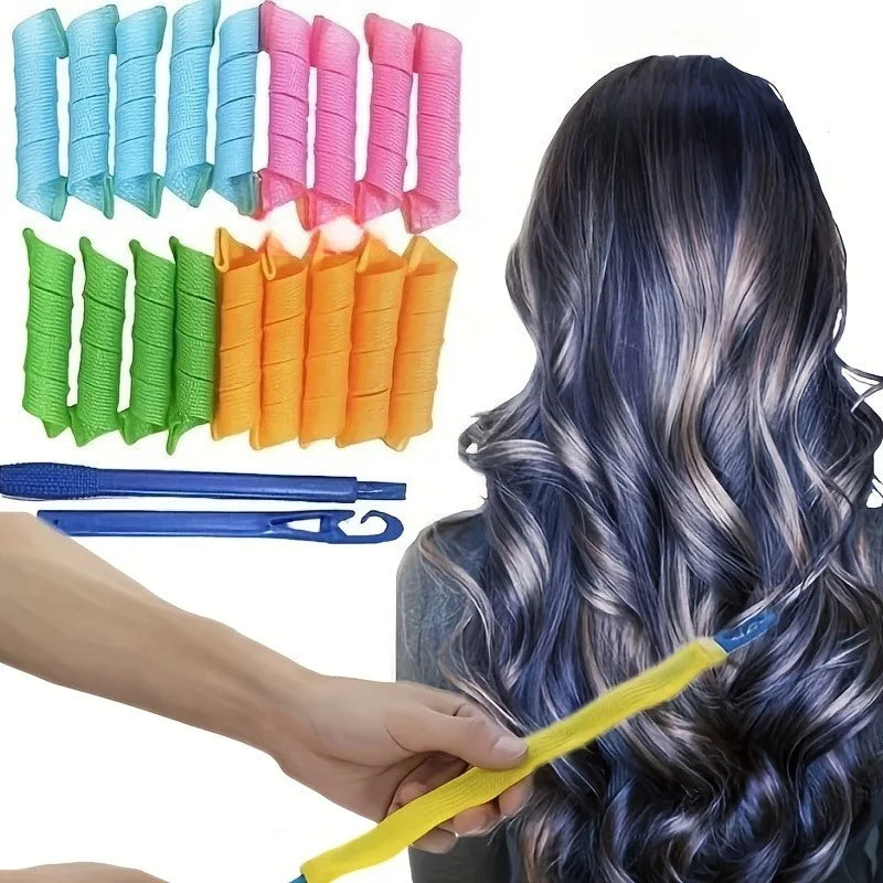 Heatless Hair Roller Spiral Hair Curlers Magic Curls Hair Rollers with Hooks No Heat Hair Curlers DIY Curly Hair Styling Kit