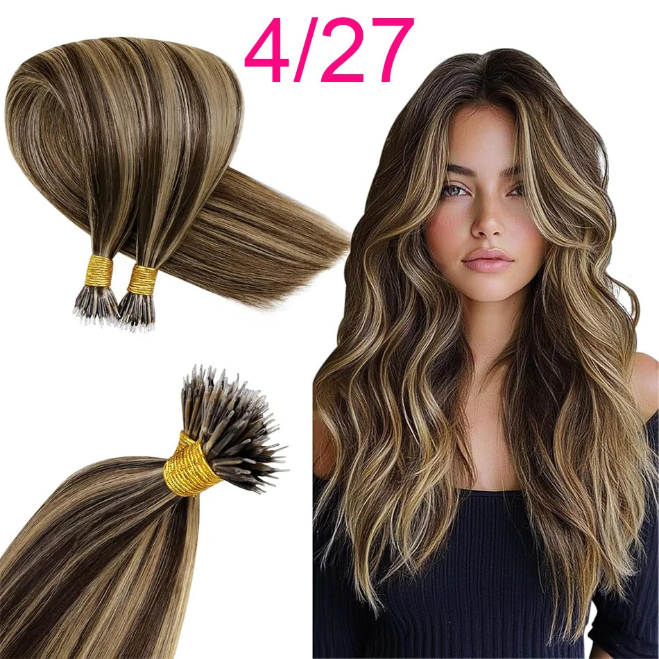 Straight Nano Rings Tip Hair Extension Ombre Natural Virgin 100% Human Hair Bulk Blonde Bundles Micro Beads Wholesale keratin