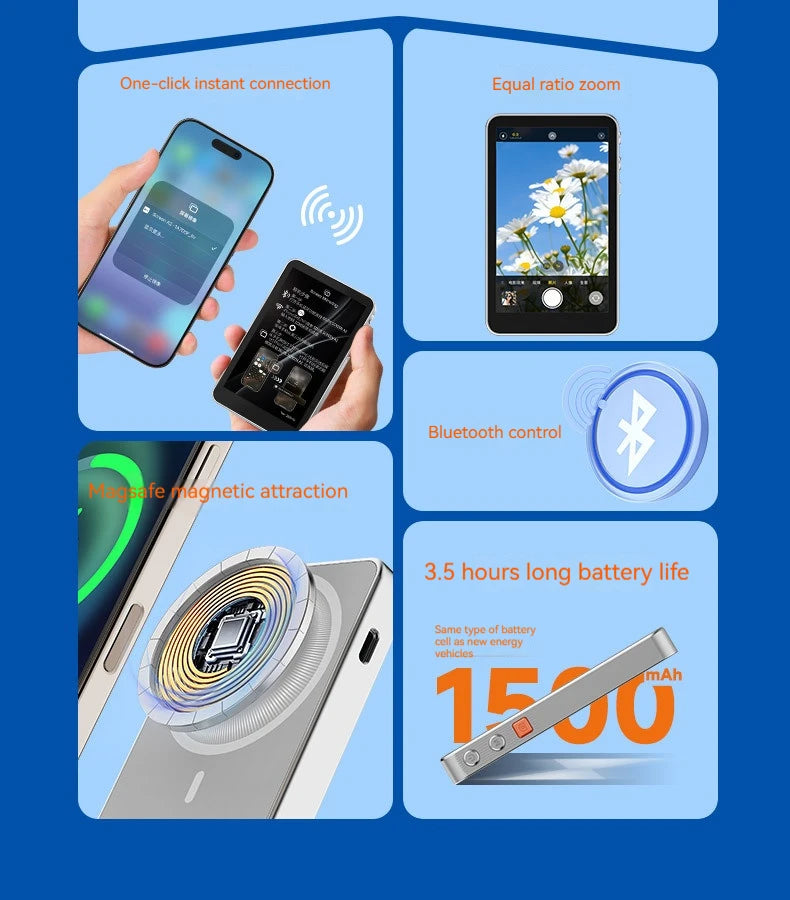 Magnetic Phone Selfie Monitor Screen,For IPhone And Android Smartphones Rear Camera For Real-time Selfie Video Streaming