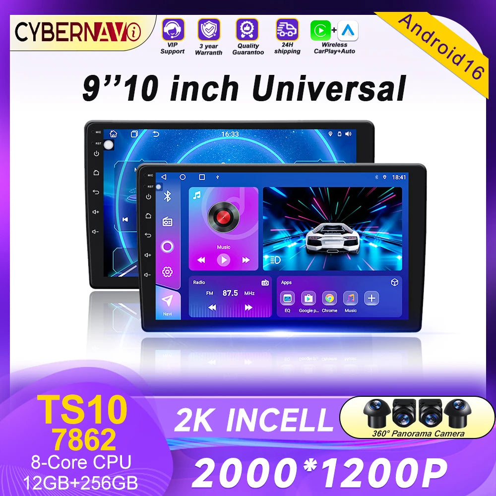 9"/10" Universal Car Stereo with Apple CarPlay & Android Auto (1 DIN)