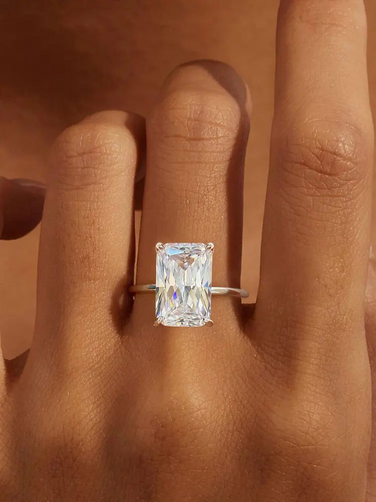 925 Sterling Silver Rectangle-Cut Zircon Ring for Women