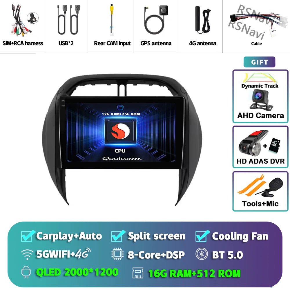 Android 16 For Toyota RAV4 2 CA20 CA20W XA20 2003 - 2005 2K QLED Stereo Car Radio Multimedia Video Player GPS 4G CarPlay