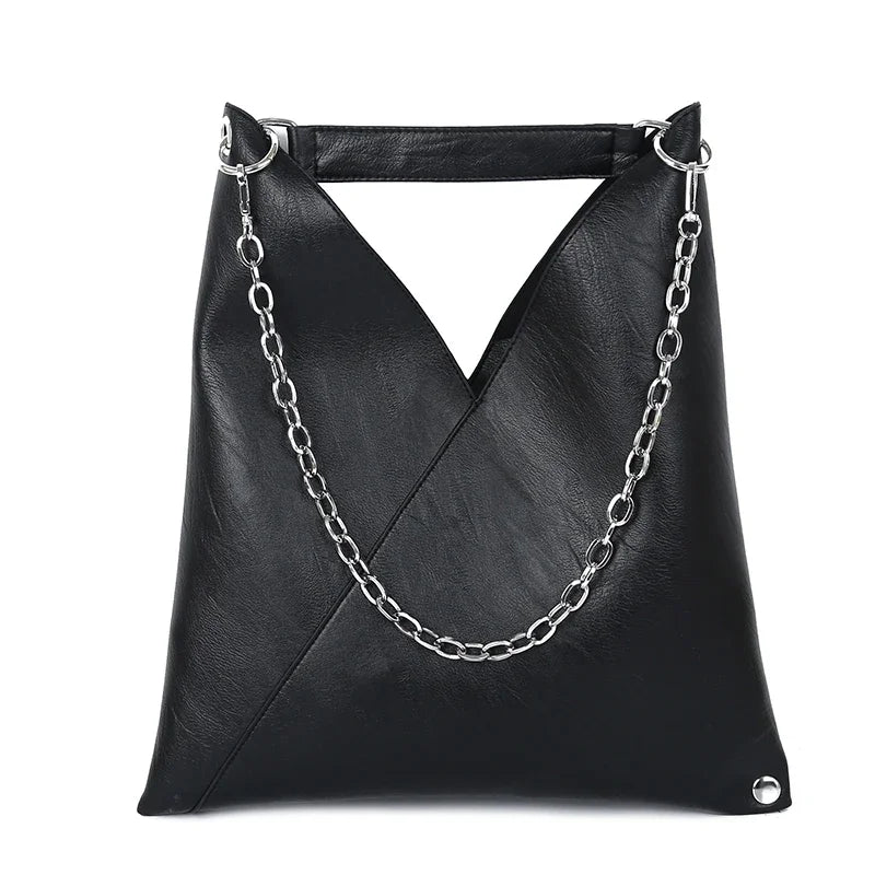 Women's Large Tote Handbag - Chain Strap Shoulder Bag with Rivets - photo 7