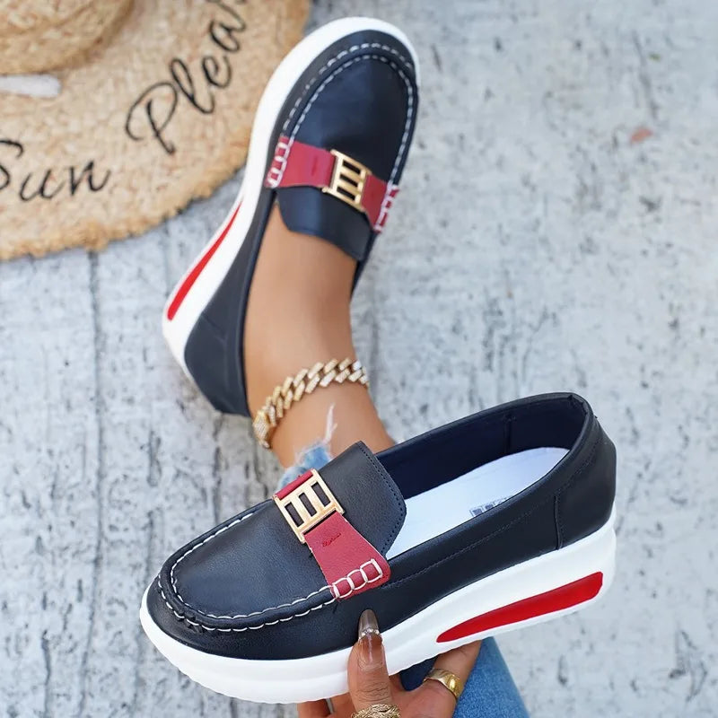 Round-Toe Vulcanized Sneakers for Women — Slip-On Platform Walking Shoes