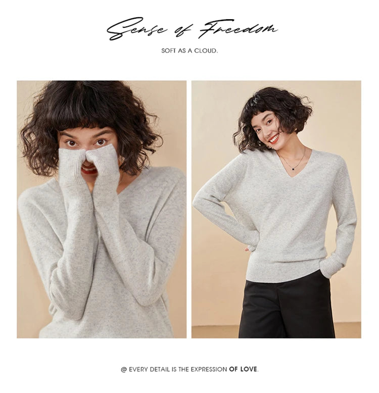 Women's Cashmere V-Neck Sweater, Knit Pullover