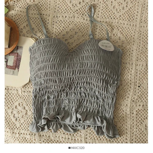 Women's Pleated Cami Crop Top — Built-In Bra