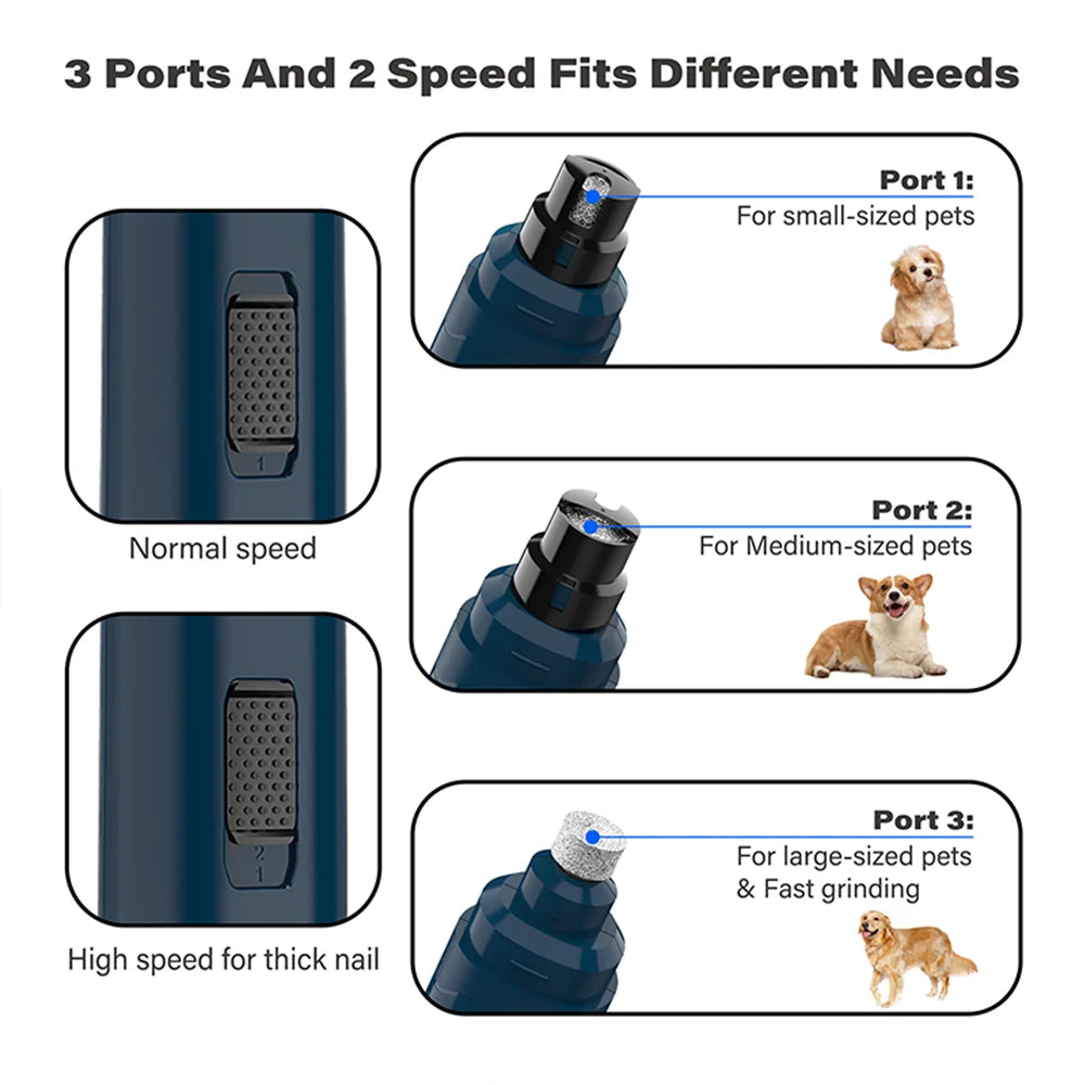 2-Speed Rechargeable Dog Nail Grinder — Quiet Electric Pet Nail Trimmer