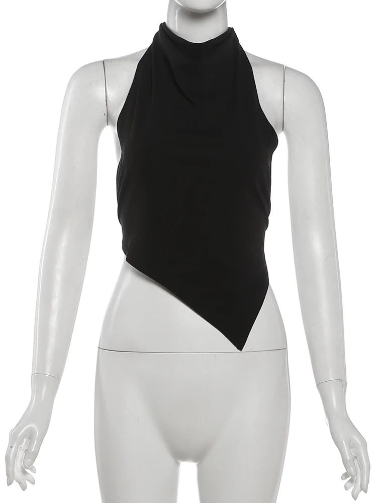 Sisterlinda Backless Tank Top Women Sexy Trend Halter Bandages Sleeveless Irregular Hem Classic Fashion Hottie Street Party Vest