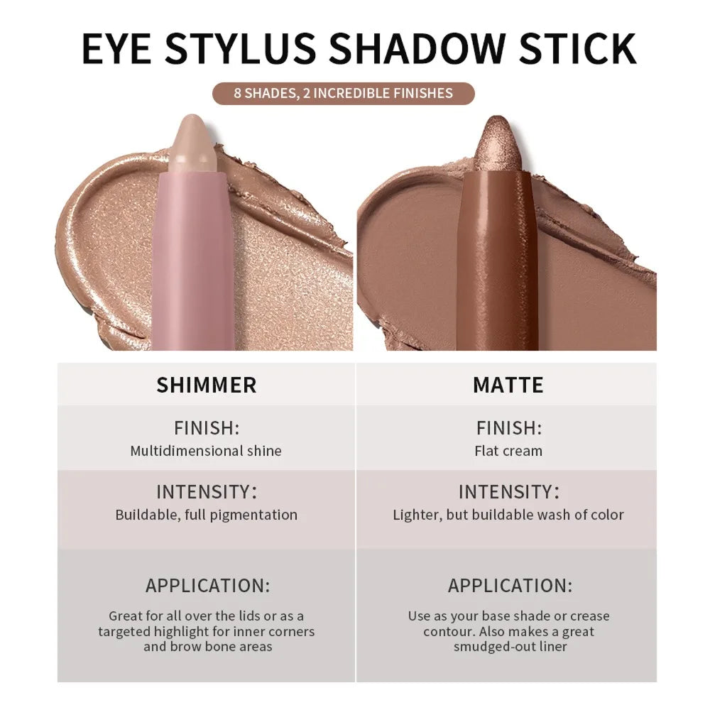 Waterproof Eyeshadow Sticks Long Lasting High Pigmented Shimmer Glitter And Matte Neutral Brown Eyeshadow Pencil Crayon Makeup