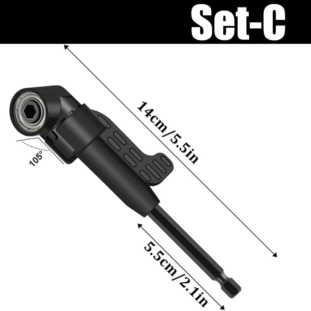 Flexible Drill Bit Extension, 90° & 105° Right Angle Adapter
