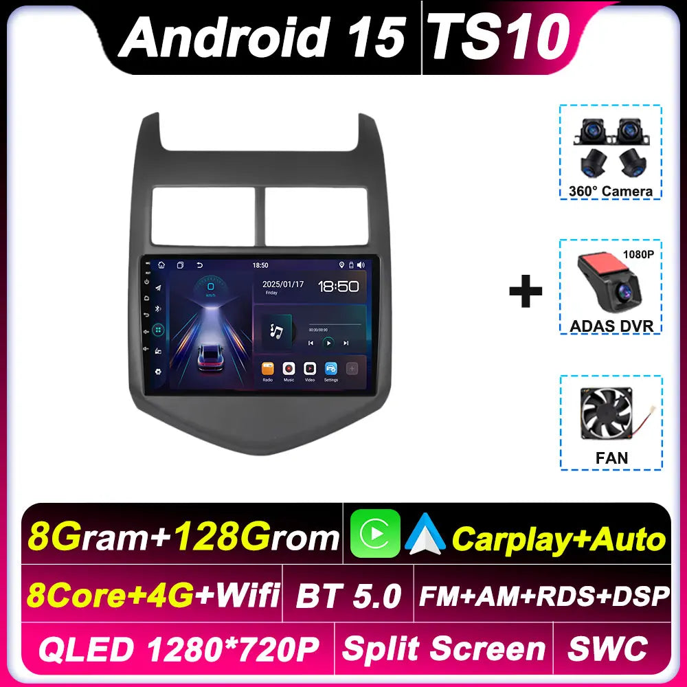 2din Carplay Auto For Chevrolet Aveo2 Sonic T300 2011-2015 Android 15 8 Core Car Radio Multimedia Radio Player GPS Navigation BT