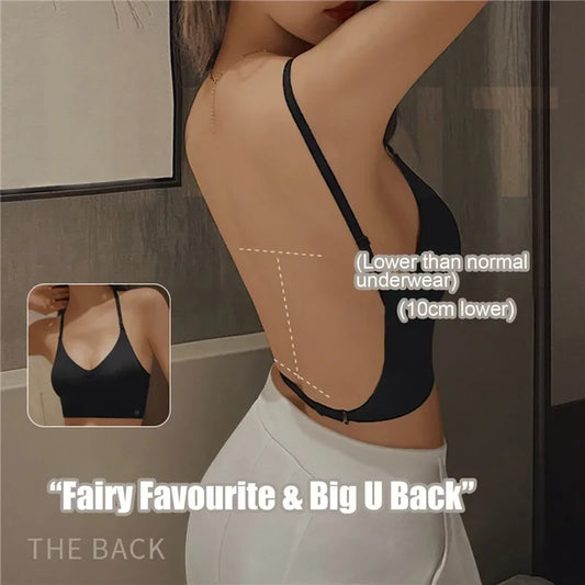 Women's Thin Backless U-Shaped Back Triangle Cup Bra, Seamless Summer Lingerie
