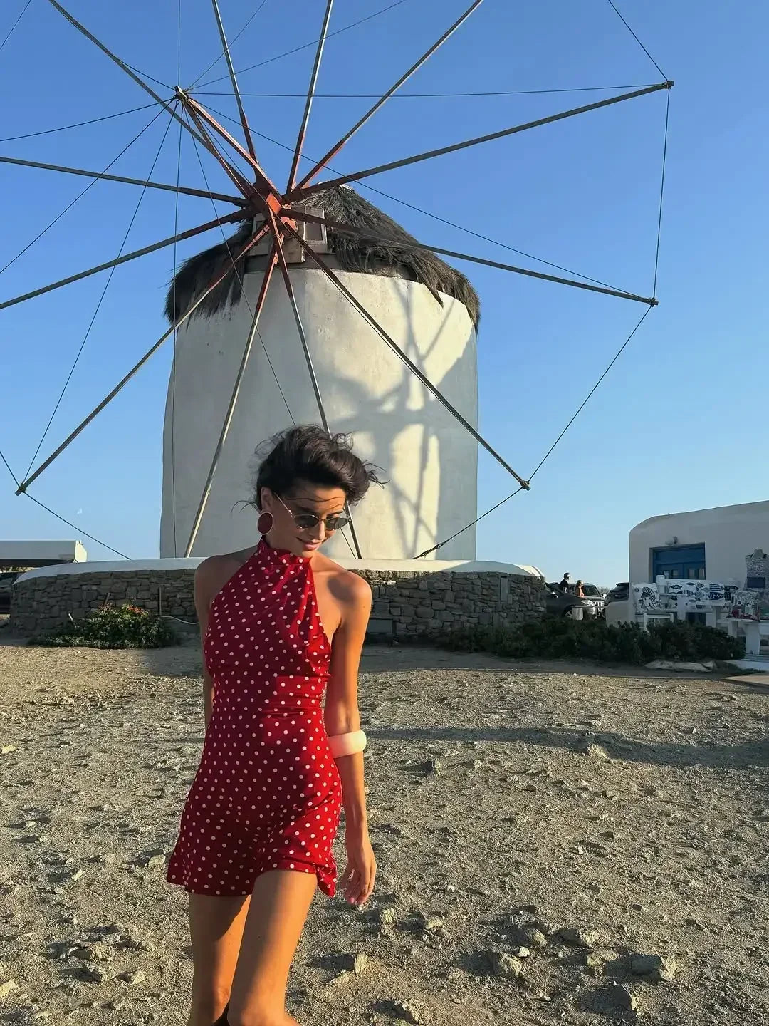 Chic Backless Polka Dot Halter Dress Women's Sleeveless Off Shoulder Lace Up Mini Vestidos 2026 Summer Lady Holiday Party Robe