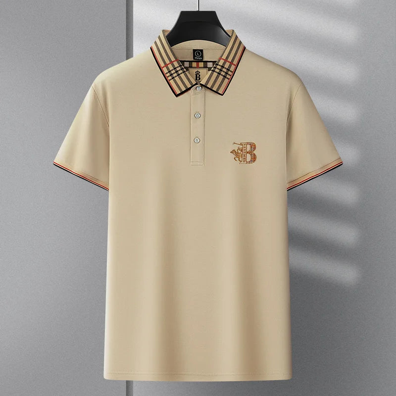 Summer men's fashion casual short sleeved polo shirt high-end boutique embroidered top comfortable and breathable lapel T-shirt