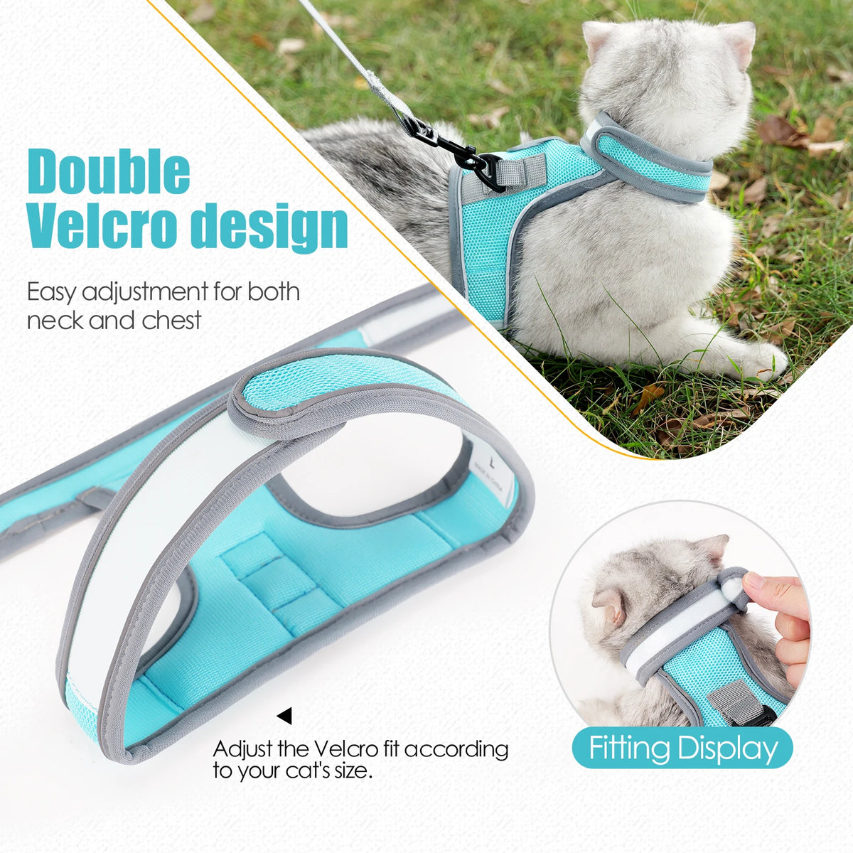 Cat Harness-Escape Proof Adjustable Cat Harness,Comfortable Soft,Walking Travel Kitten Harness for Small Medium Large Cats