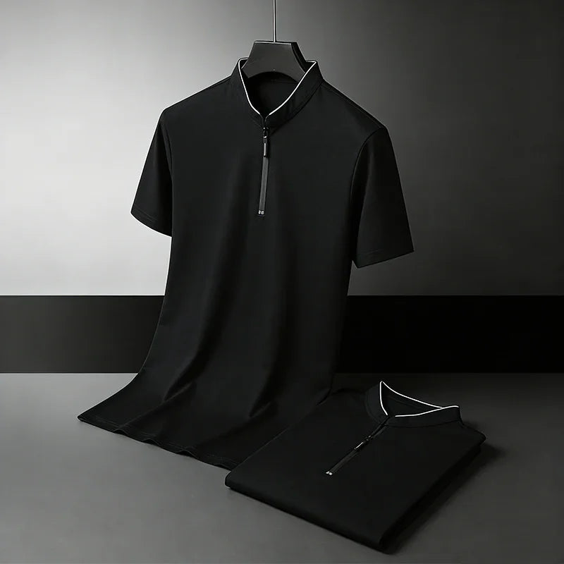 Men's Half-Zip Polo Shirt - Stand Collar Slim Fit, Business & Casual