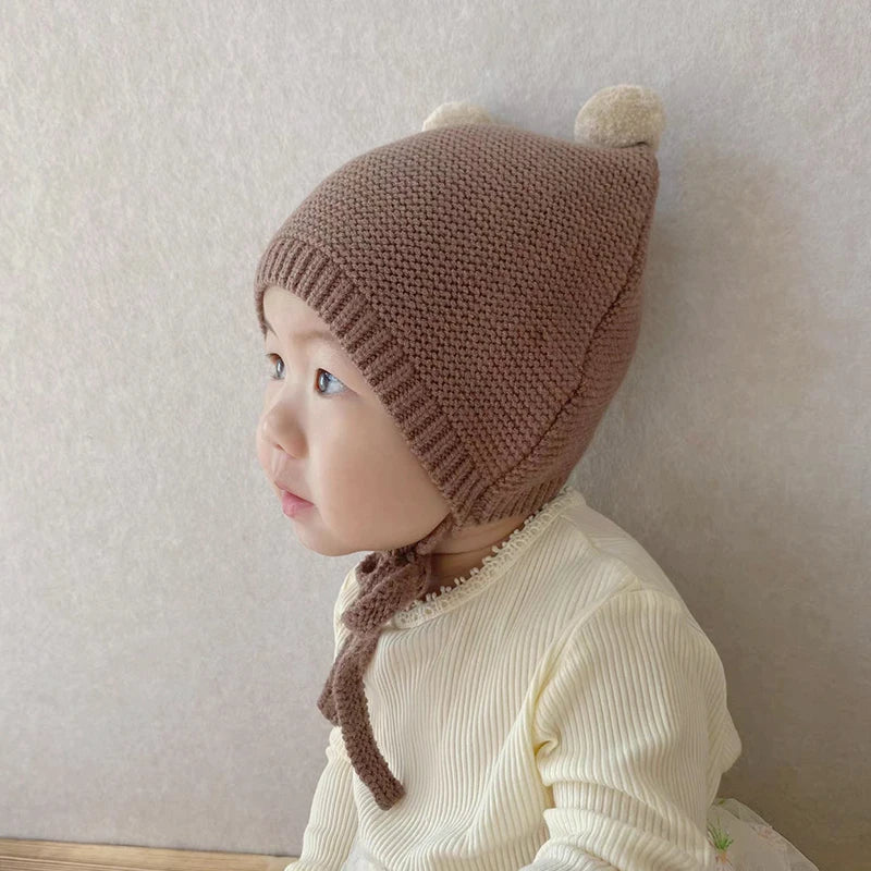 Baby Pom Pom Crochet Bonnet - Ear Covering Winter Pullover Cap - photo 4