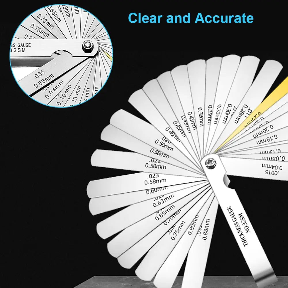 32 Blades Feeler Gauge Set Stainless Steel Dual Marked Metric and Standard SAE Valve Thickness Gauge Gap Measuring Tool
