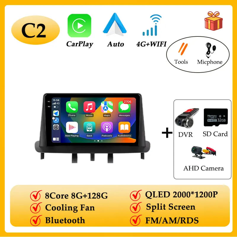 Car Radio Video Audio Android 15 for Renault Megane 3 Fluence Samsung SM3 2008 - 2014 CarPlay GPS Navi Split Screen WIFI DSP BT