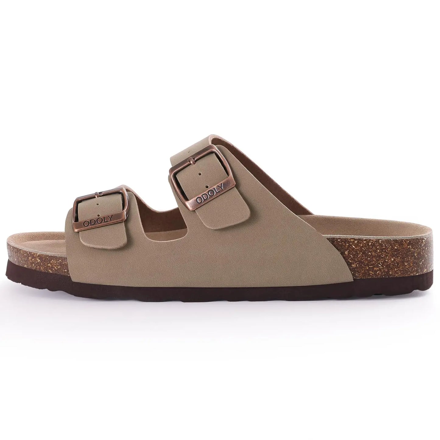 Crestar Women Cork Footbed Slippers Summer Couple Adjustable Double Buckles Flat Sandals Outdoor Cork Beach Slides With Open Toe