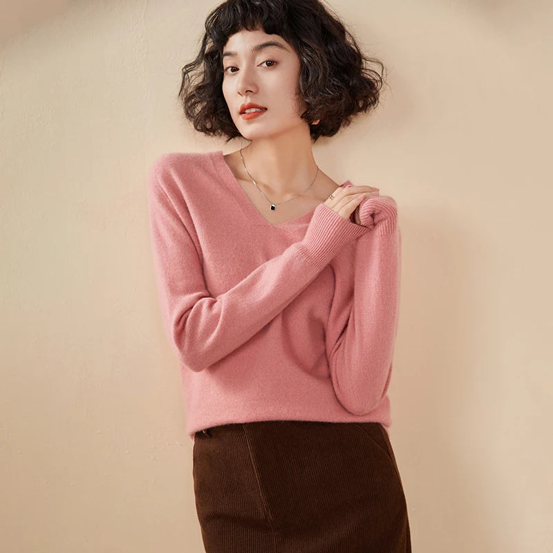 Women's Cashmere V-Neck Sweater, Knit Pullover