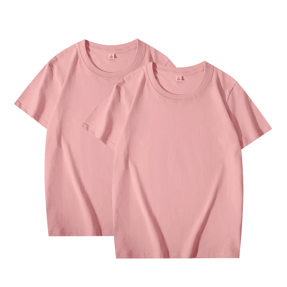 2pcs Solid Color T-shirt 100% Cotton Men Women White O-Neck Loose Short-sleeved Basic Models All-match T-shirt Couple Tops Black