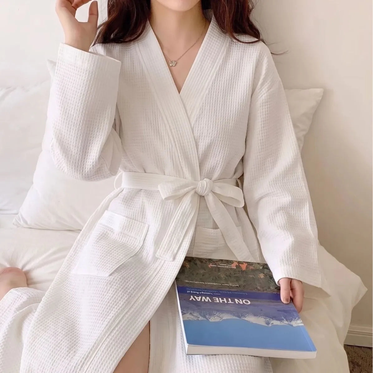 Women's Long Sleeve Mid-Length Robe, Soft Loungewear