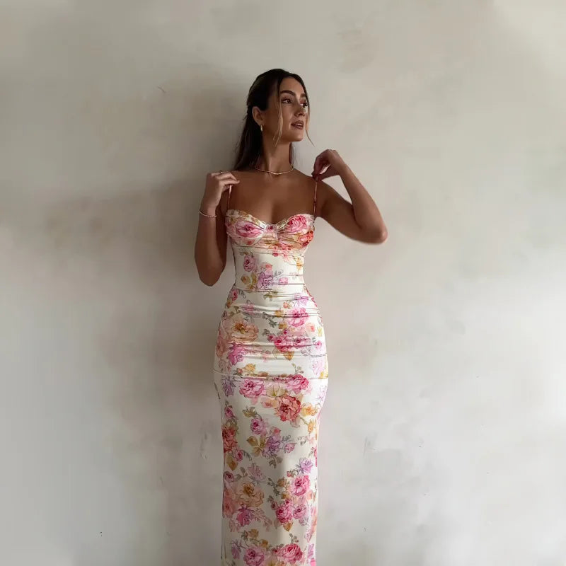 New Floral Suspender Split Slim Sleeveless Patry Beach Style Spaghetti Strap Dress Women Clothes Mini Dress 2026 Summer