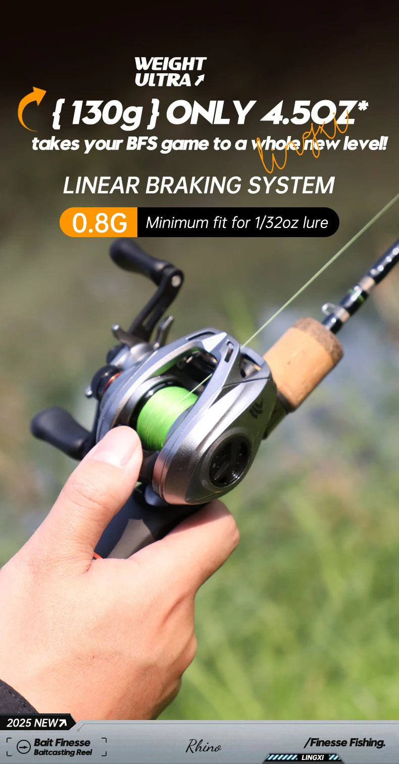 ANATONO Silver Rhino 130g Ultralight Baitcasting Reel BFS Fishing Reel 7.0：1 Gear Ratio Saltwater 8+1BB 6KG Power Baitcaster