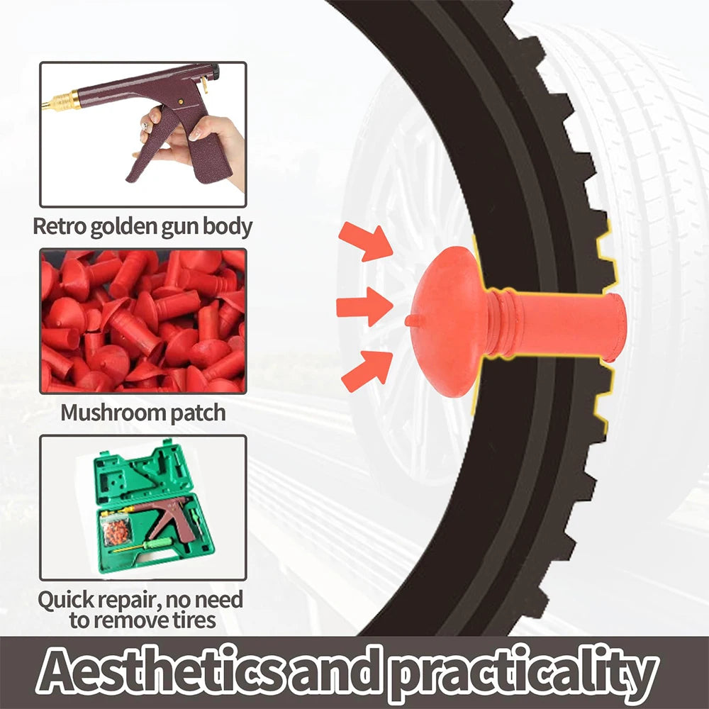 Professional Tire Repair Kit Tubeless Puncture Plug Gun for Car Motorcycle Heavy Duty Mushroom Plugs Emergency Seal Tool