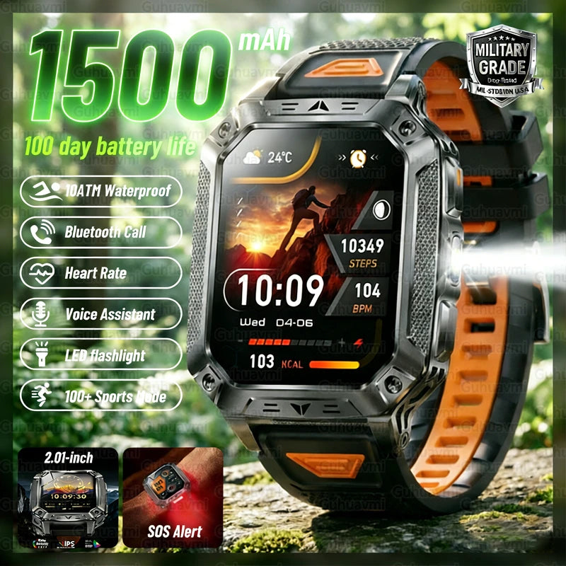 Rugged Smart Watch — 1500mAh, 10ATM Waterproof, BT Calling