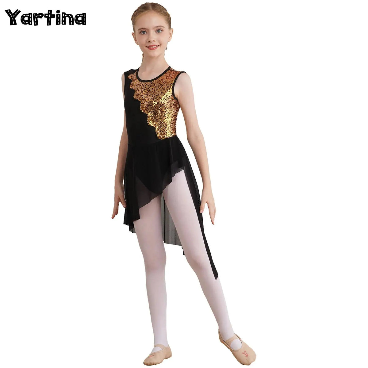 Girls sequin irregular-hem lyrical tutu dress