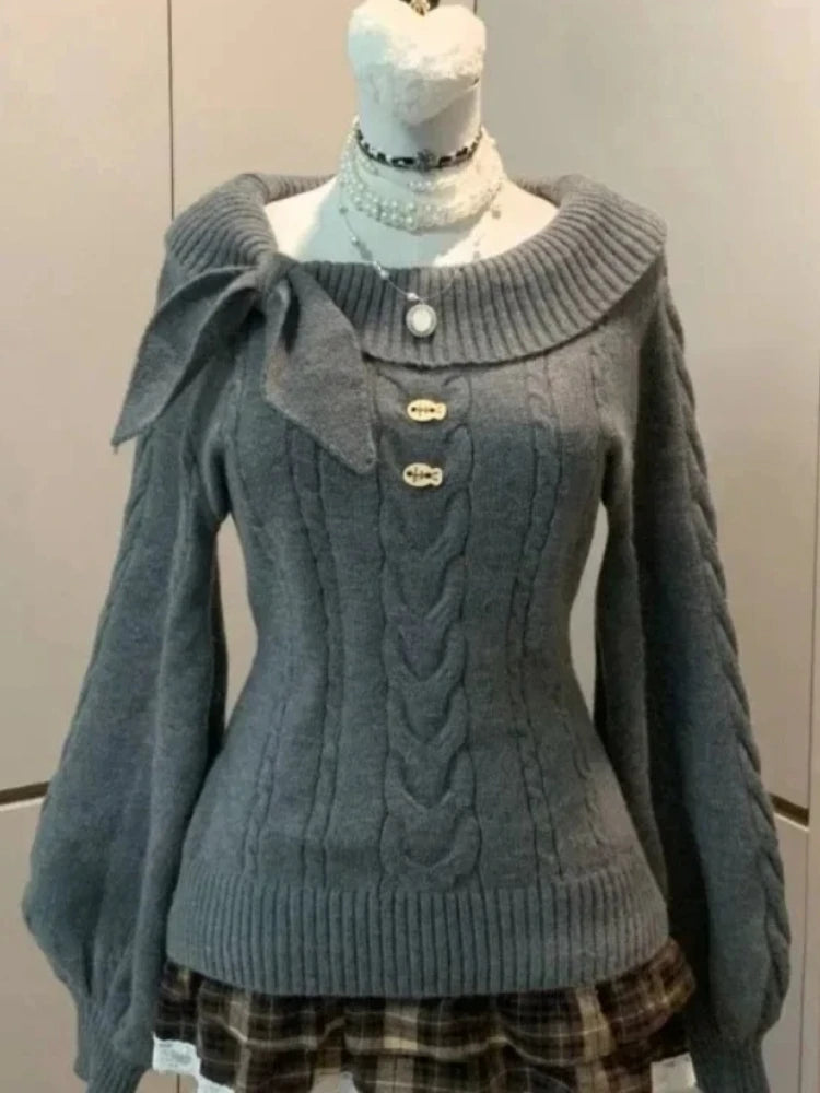Women's Off-Shoulder Bow Knit Sweater