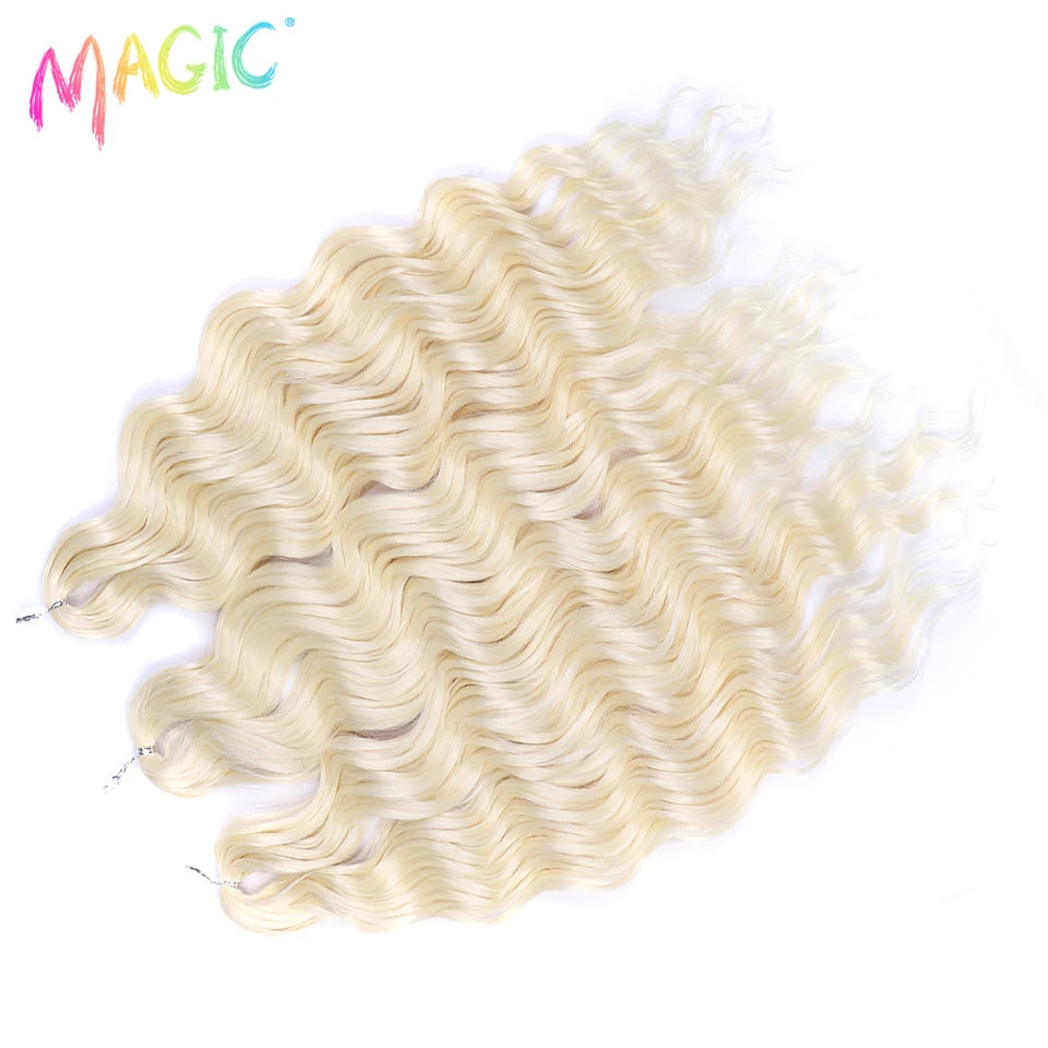 Anna Synthetic Hair 24 Inch Water Wave Braiding Hair Extensions Ombre Blonde Deep Wave Afro Curl Twist Crochet Hair for Women