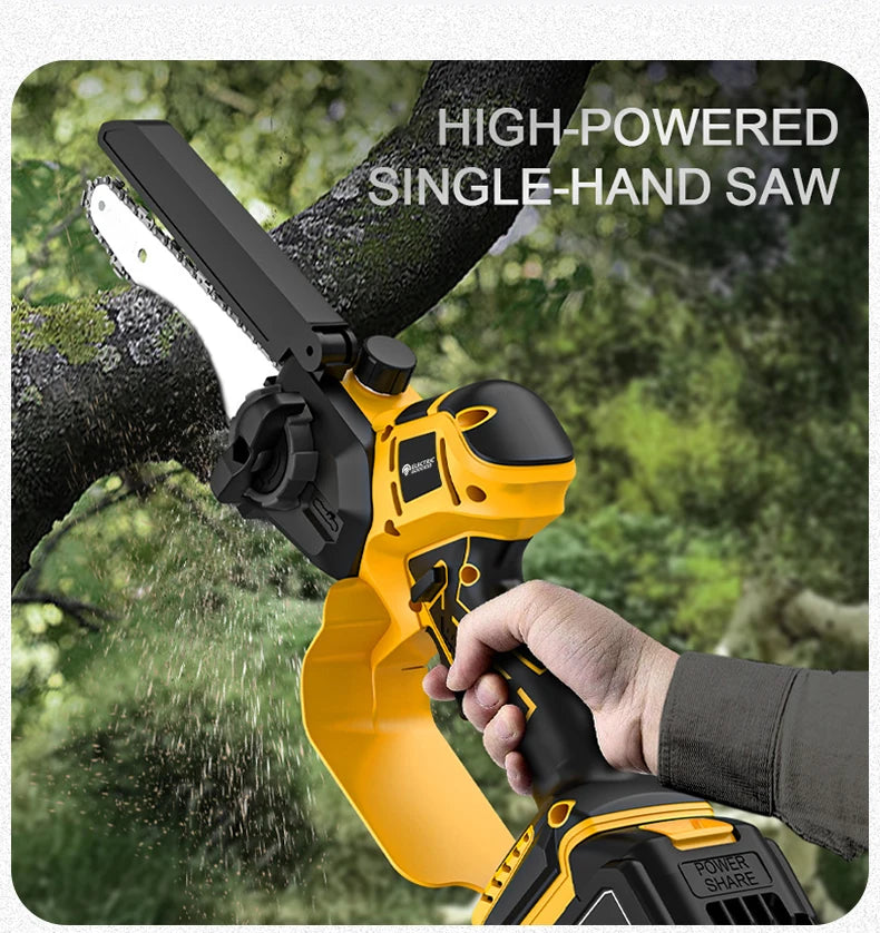 8 Inch 1380W Brushless Yellow Electric Chain Saw Professional Garden Pruning Saw Power Tool For Dewalt 20V Battery Pin