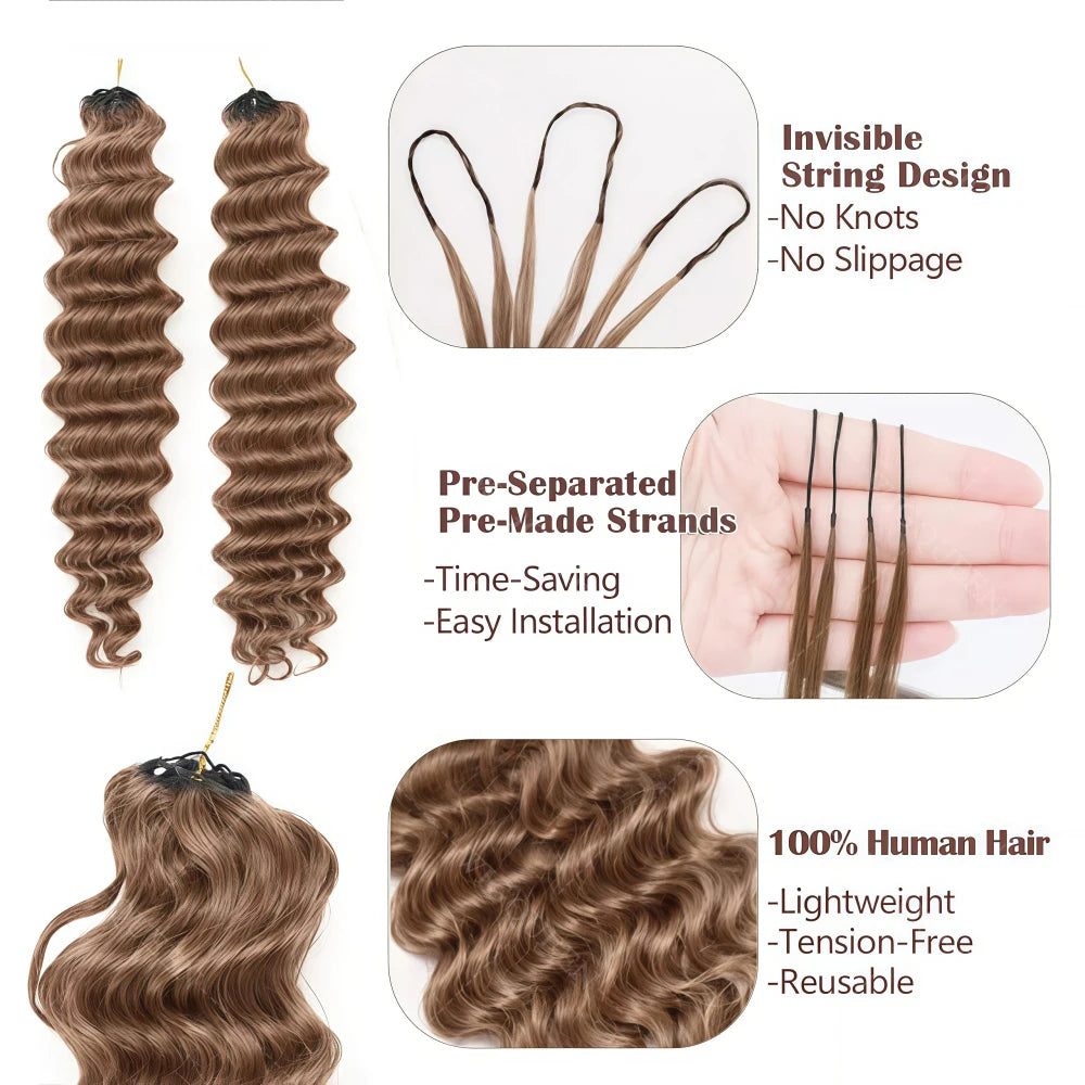 12A Deep Wave Crochet Hair Honey Blonde Highlight Ocean Wave Crochet Bulk Human Hair Extensions Curly Crochet Hair With String