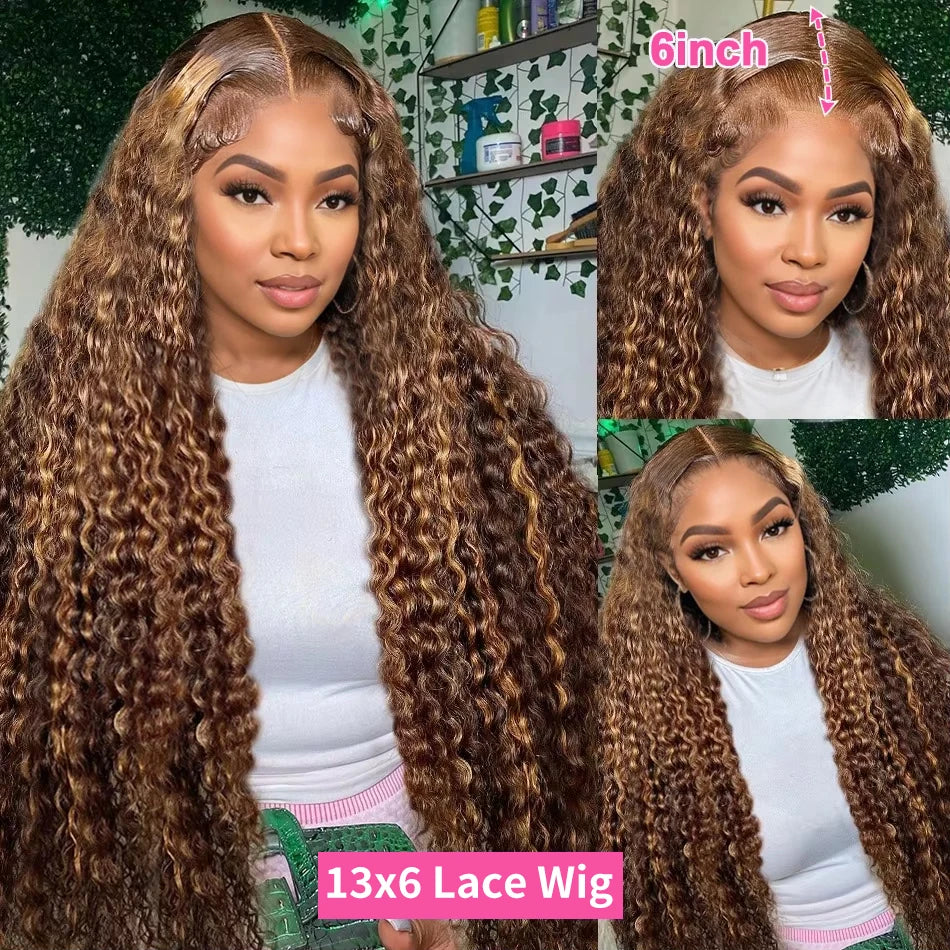 Honey Blonde Highlight HD Lace Frontal Wig - Ombre Deep Wave