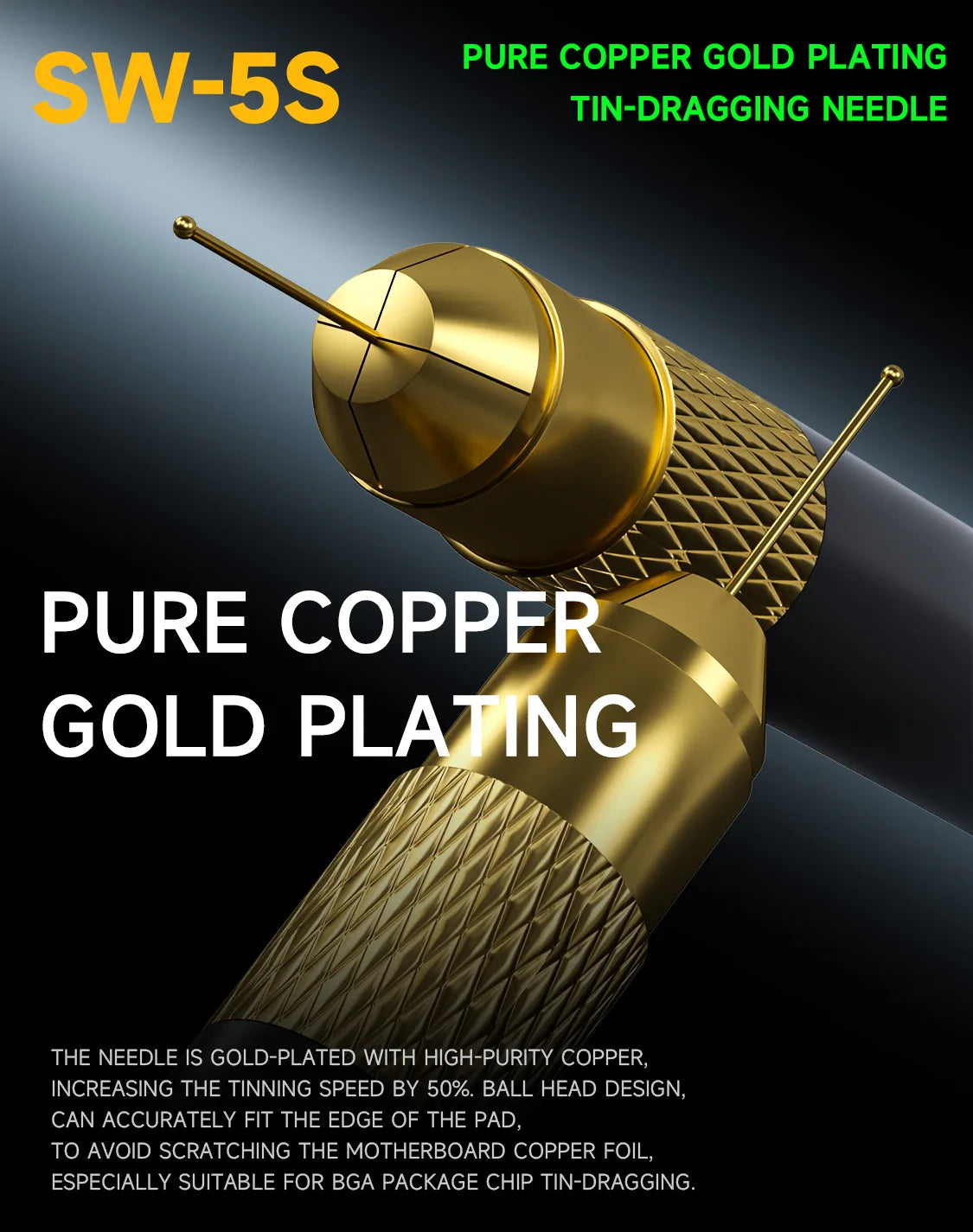 MECHANIC SW-5S Tin Dragging Needle Gold Plated FPC Connector Reballing Solder with 3 Bars Ultralight Carbon Fiber Holder Set