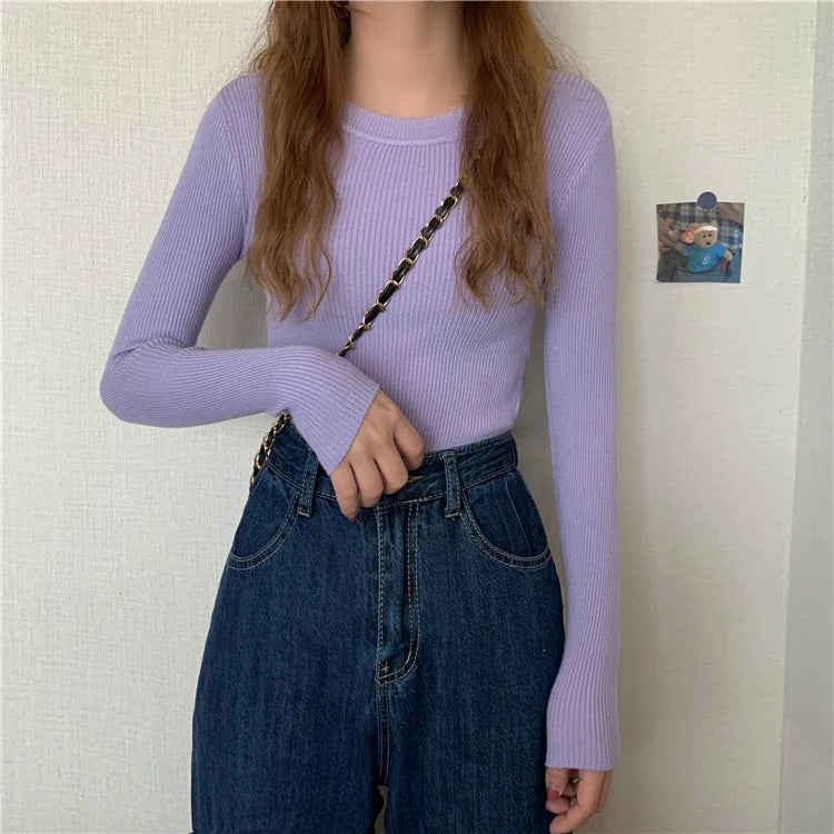 Women's Basic Knit Pullover — Stretch Crew Neck Jumper