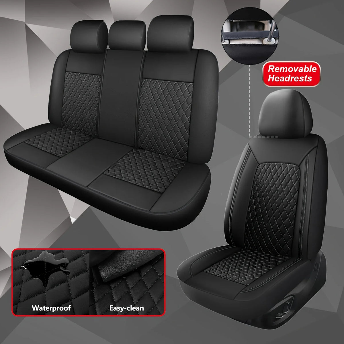 All-Season Quilted Faux Leather Car Seat Covers Universal Fit Most Cars