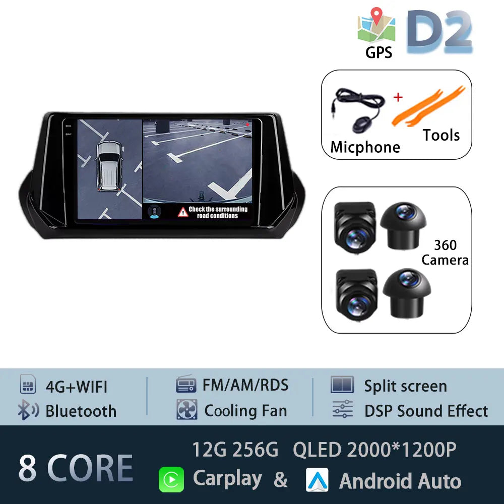 Car Stereo with Apple CarPlay & Android Auto, Compatible with Peugeot 2008 & 208 (2019-2022)