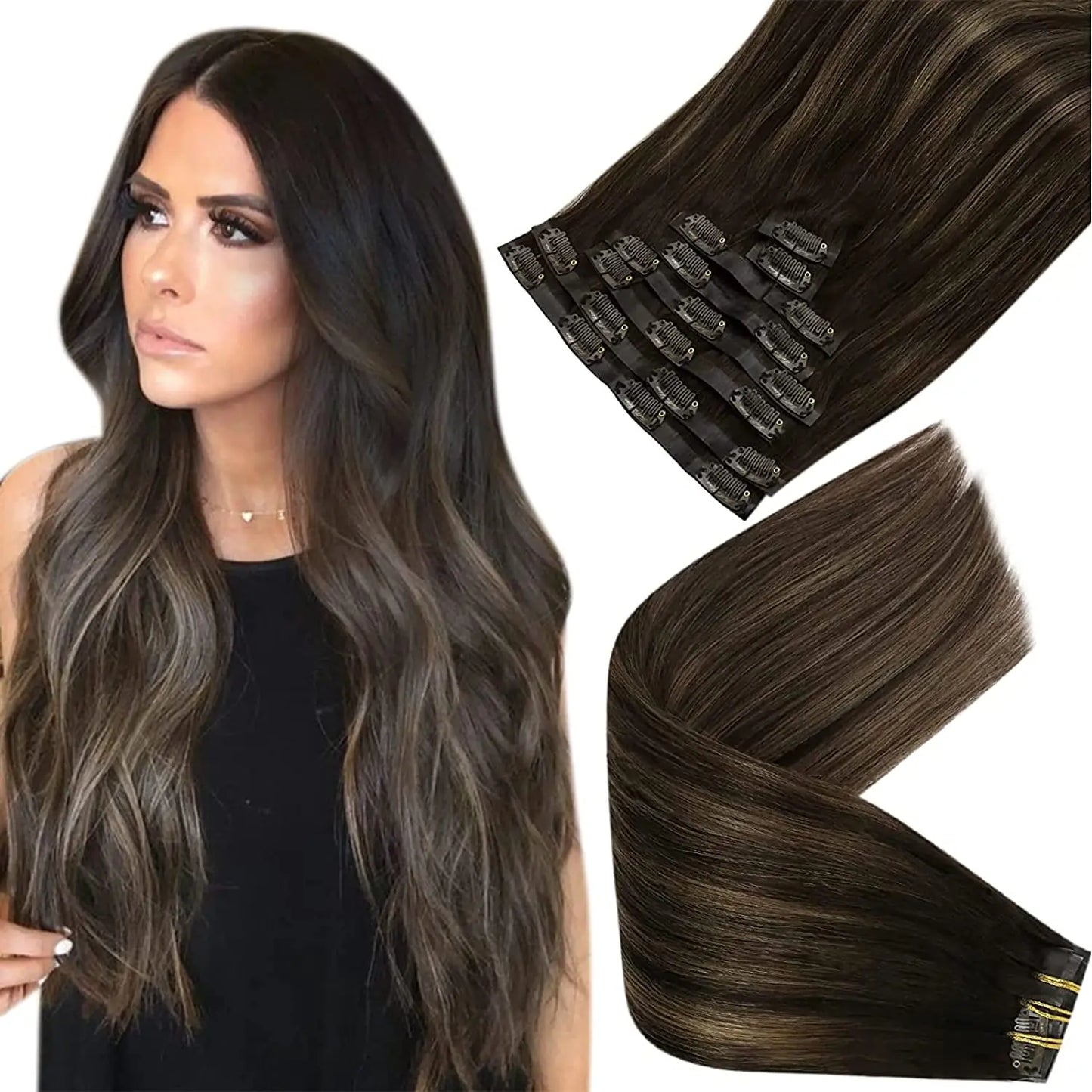 Full Shine Seamless Clip in Hair Extensions Remy Human Hair 8Pcs 120g & 80g Clip In Hair Extensions Human Hair Blonde Skin Weft