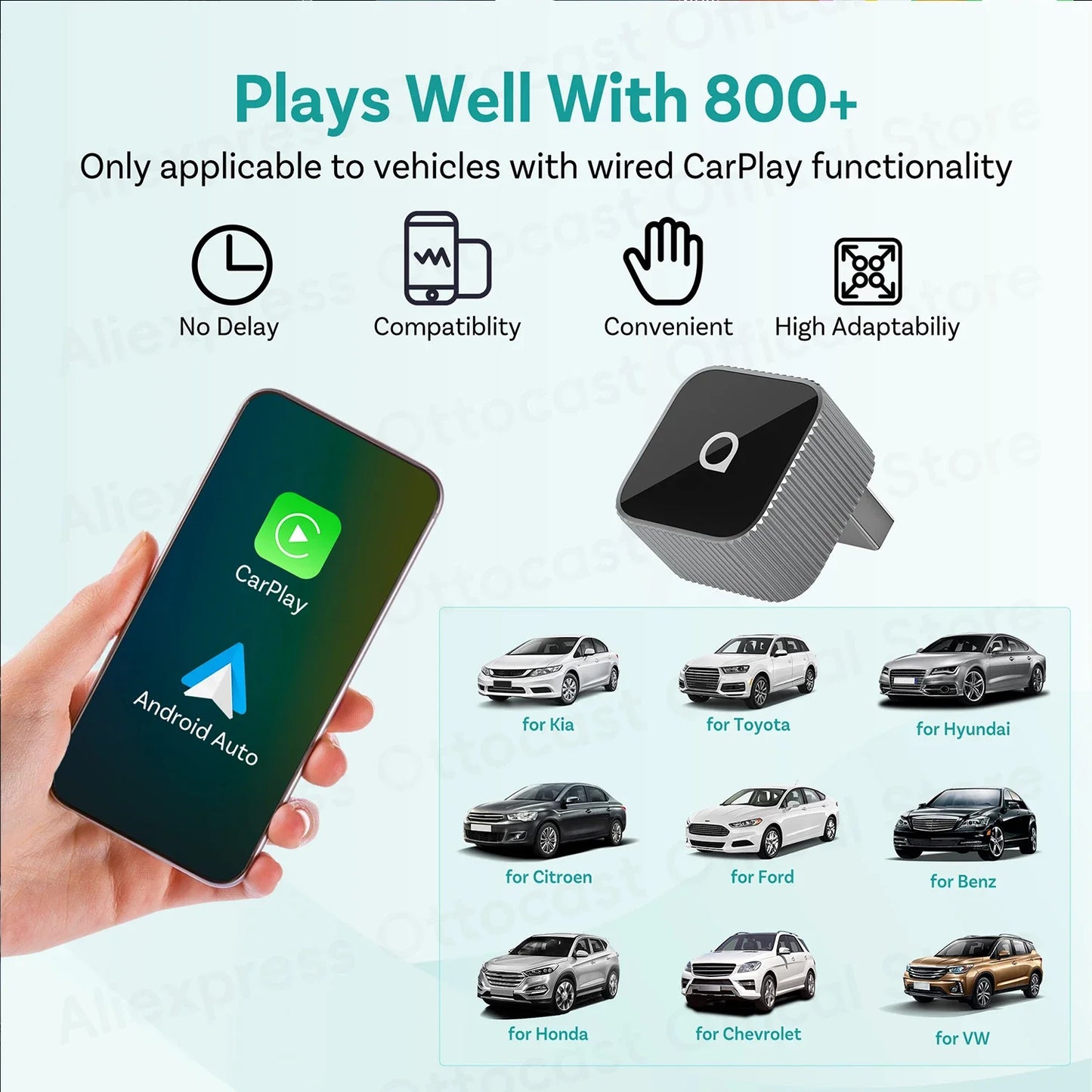 OTTOCAST MINI Slim Wireless CarPlay Android Auto Adapter 2 in 1 USB Dongle Car Accessories for VW Toyota Hyundai Kia Chevrolet