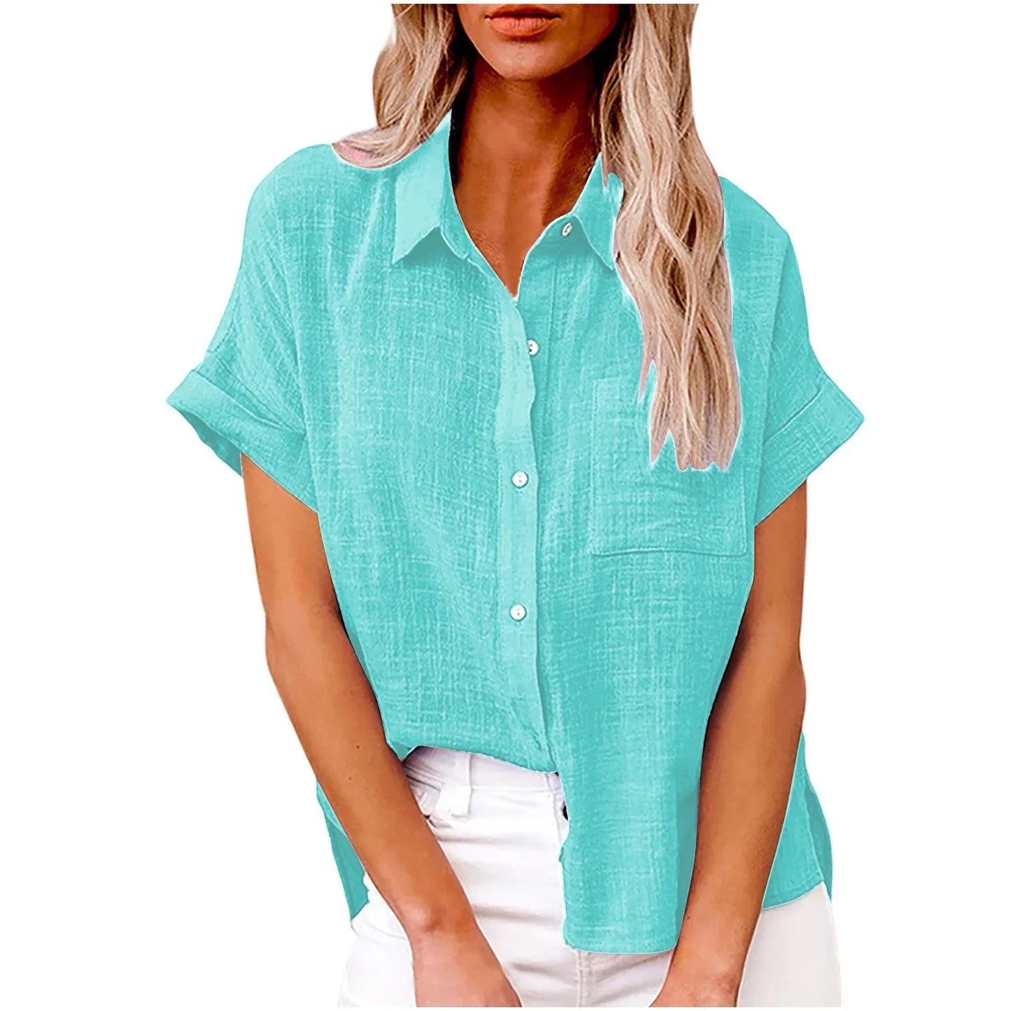 Women's Cotton-Linen Blouse — Loose Short-Sleeve Casual Summer Top