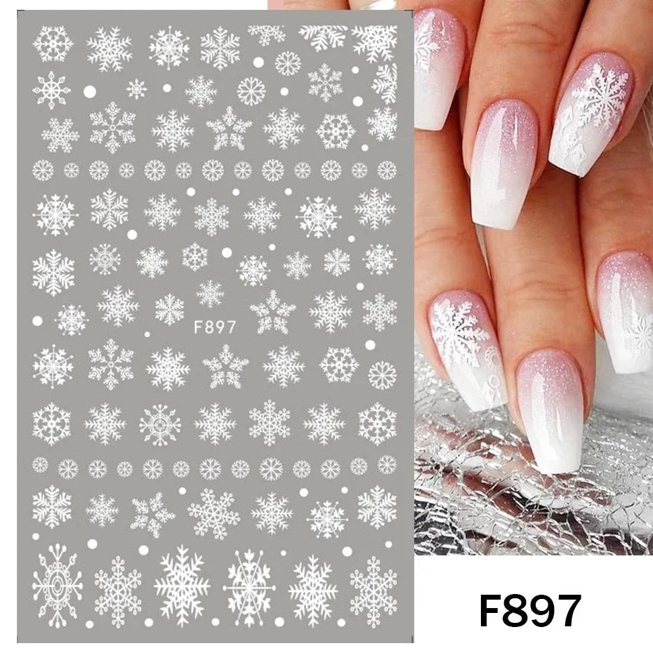 New Winter Snowflake Nail Stickers, White Snow Christmas New Year Self-Adhesive Nail Decals, DIY Nail Art Decor