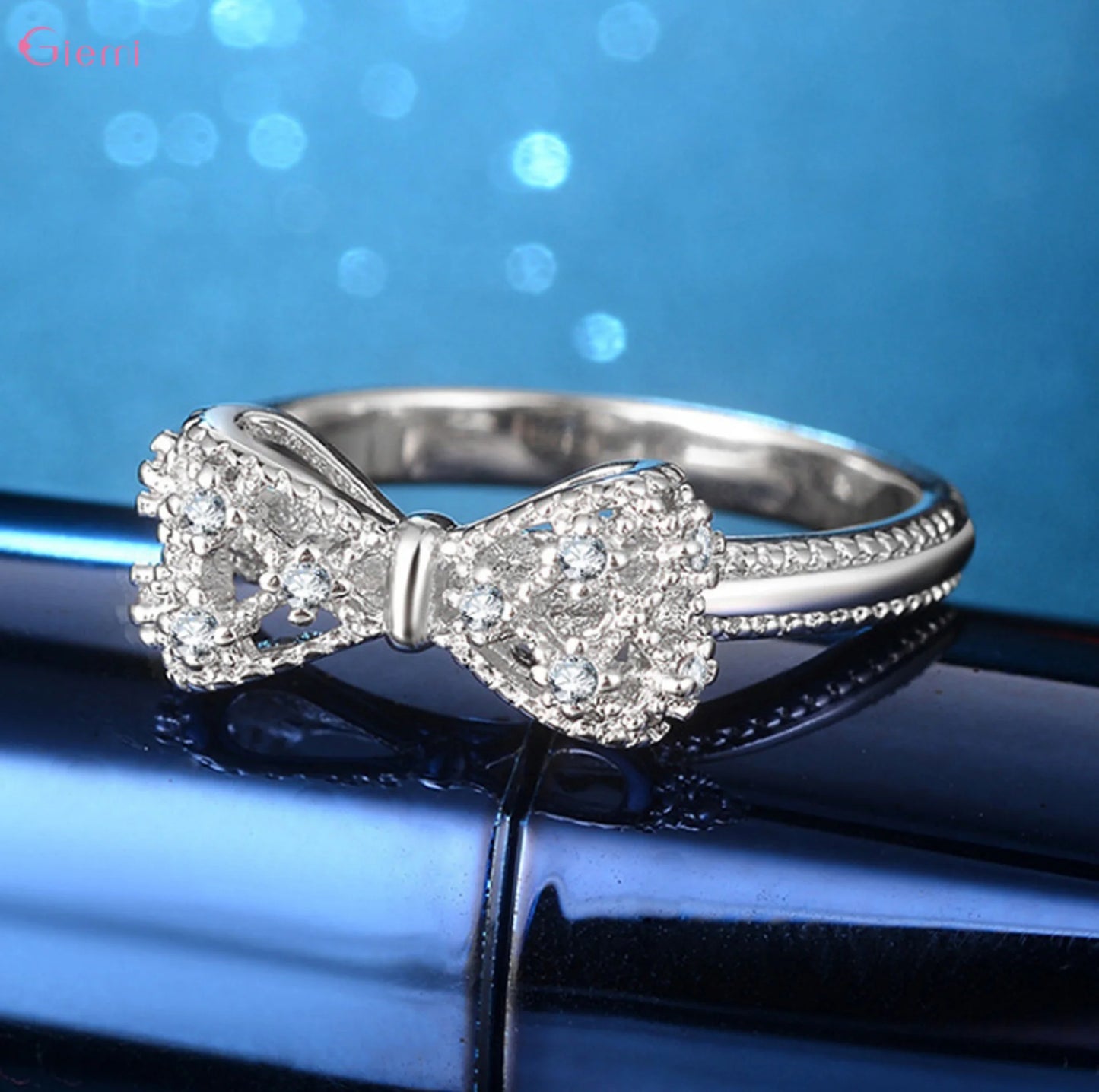 925 Sterling Silver Bow Knot Cubic Zirconia Ring for Women