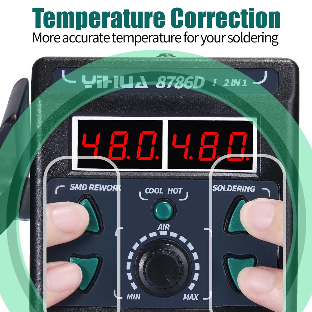 MMAlto YIHUA 8786D / 8786D-I / 938BD-II Soldering Iron & Hot Air Rework Station – Digital SMD BGA Phone PCB Repair Welding Tool | 110V-240V